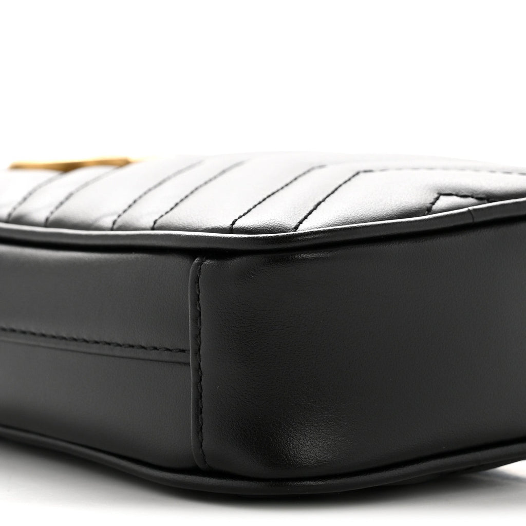 Calfskin Matelasse Mini GG Marmont Crossbody Bag Black