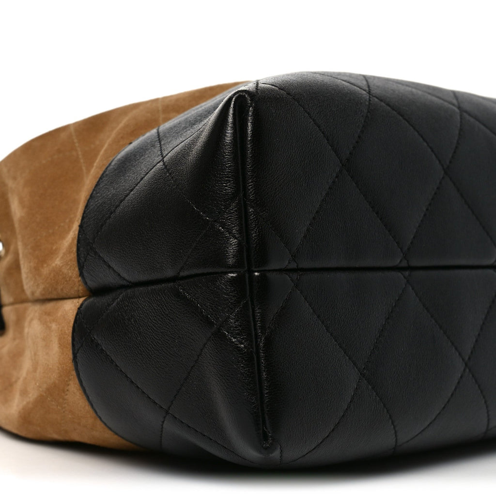 Suede Calfskin Shiny Lambskin Quilted Small Coco Base Shopping Bag Beige Black