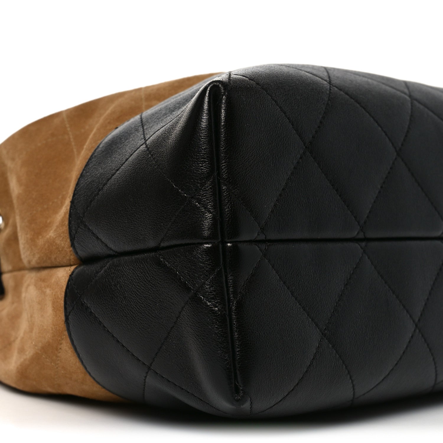 Suede Calfskin Shiny Lambskin Quilted Small Coco Base Shopping Bag Beige Black