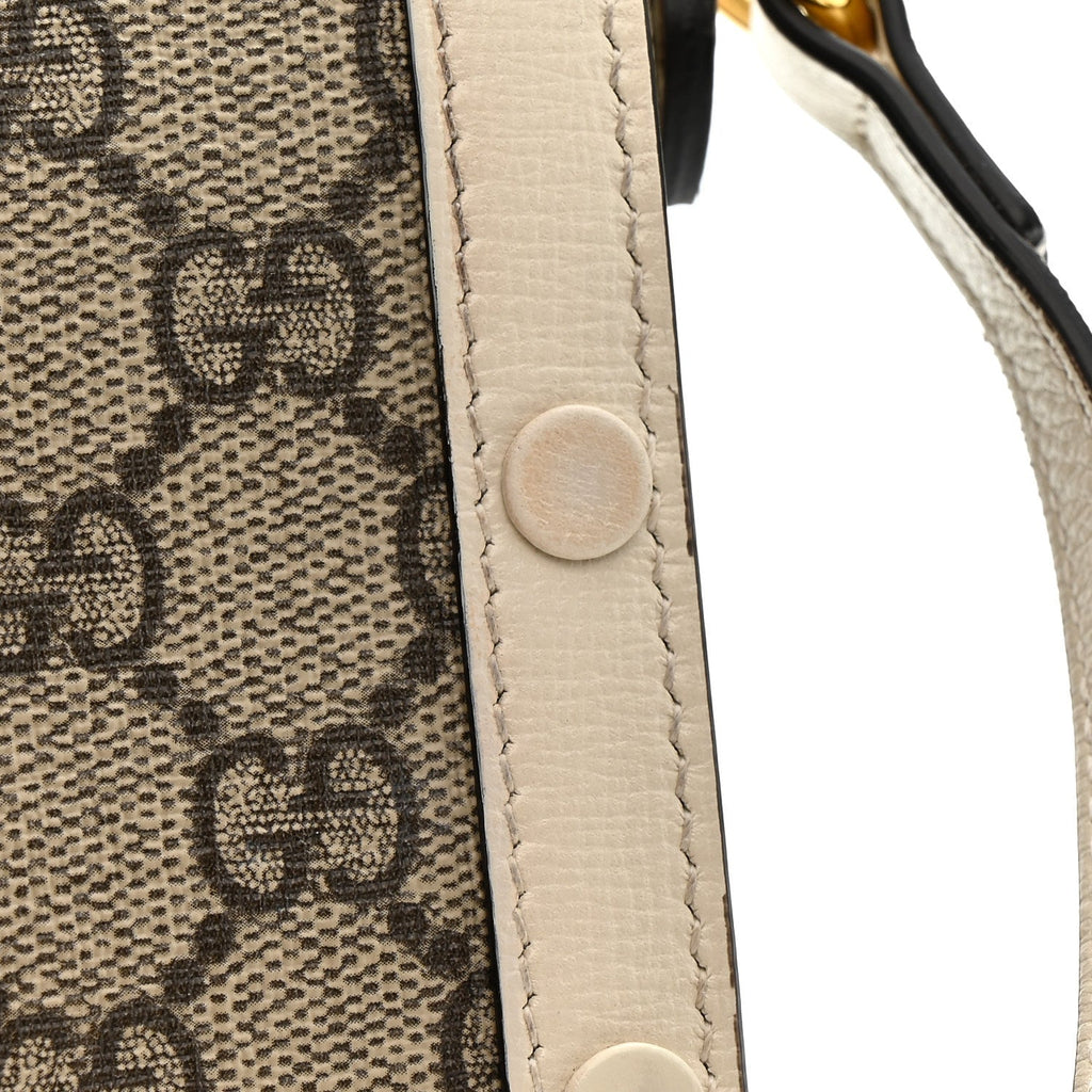 GG Supreme Monogram Azalea Calfskin Mini Horsebit 1955 Crossbody Bag Beige Ebony Mystic White