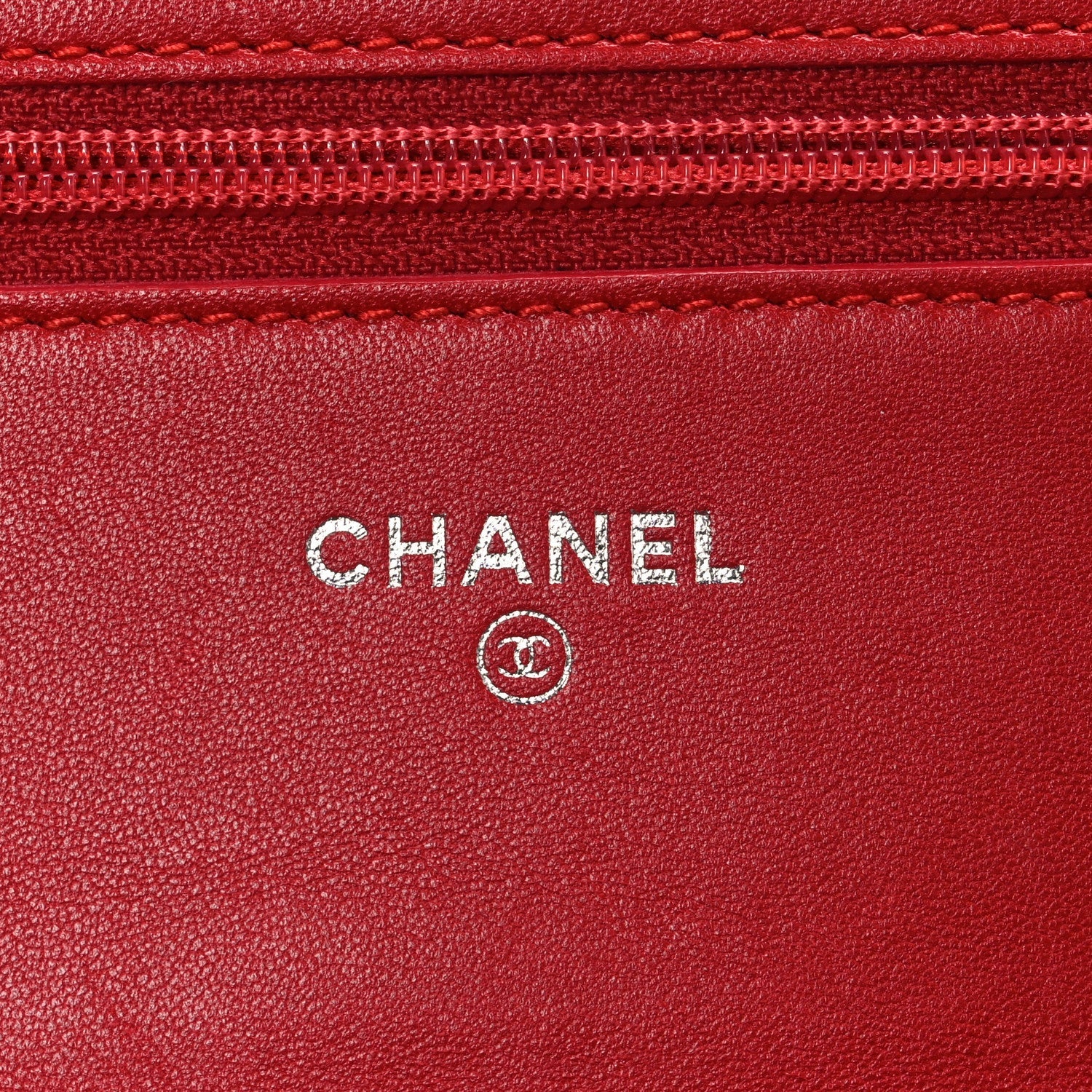 Lambskin Camellia Embossed Wallet on Chain WOC Red