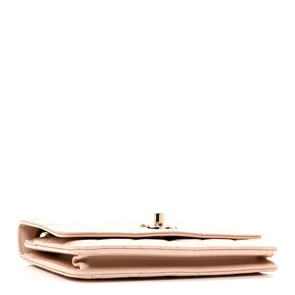 Lambskin Quilted Trendy CC Wallet On Chain WOC Light Beige