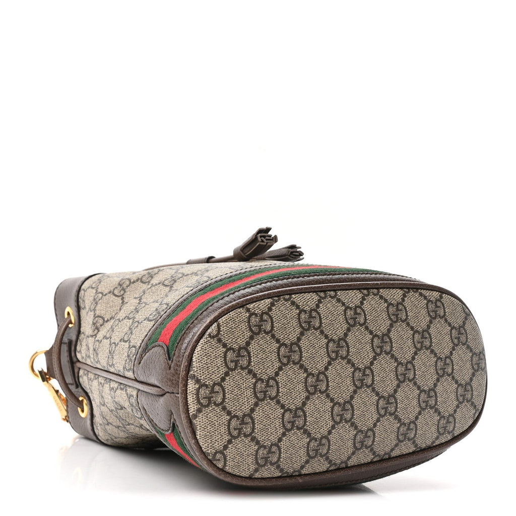 GG Supreme Monogram Web Small Ophidia Bucket Bag Brown