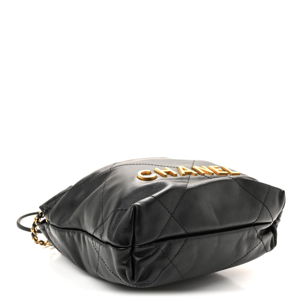 Shiny Calfskin Quilted Mini Chanel 22 Black