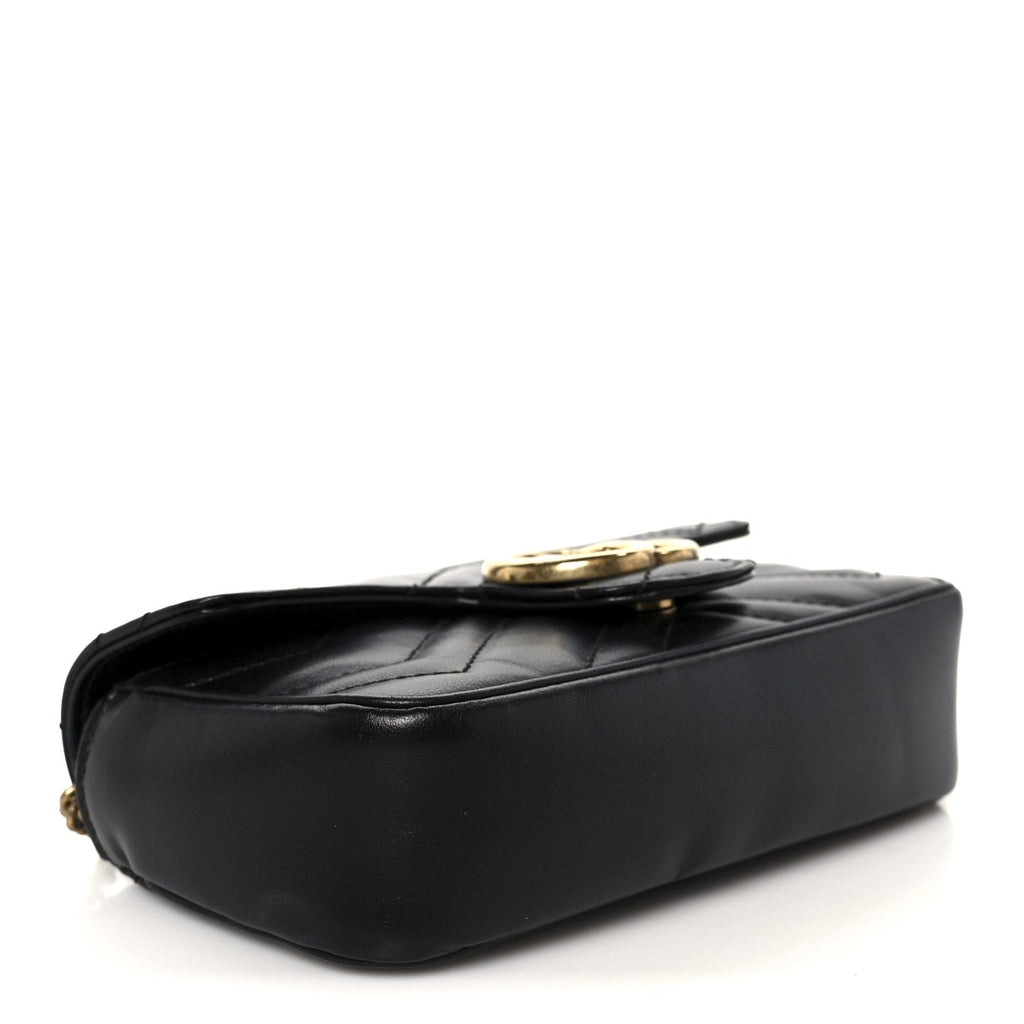 Calfskin Matelasse Super Mini GG Marmont Shoulder Bag Black