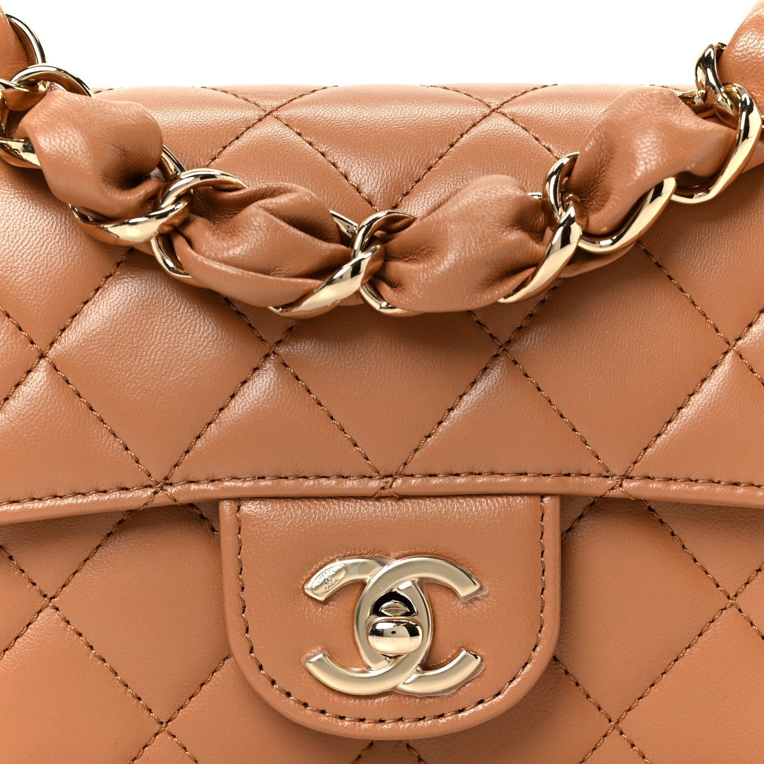 Shiny Lambskin Quilted Mini Flap Brown