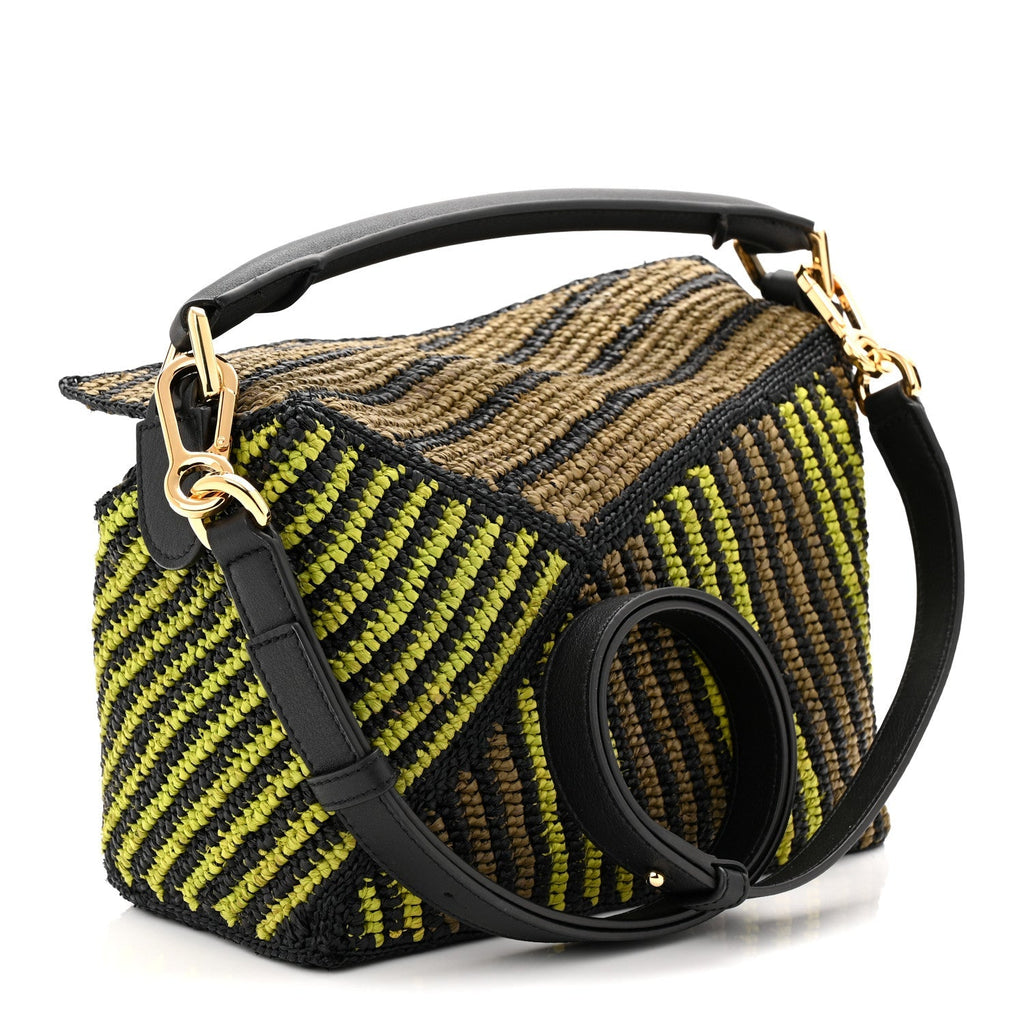 Raffia Calfskin Small Puzzle Bag Anise Olive