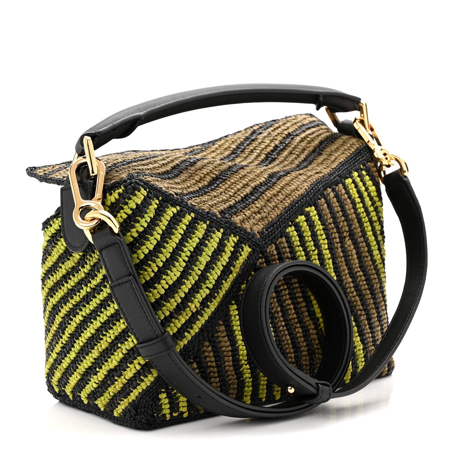 Raffia Calfskin Small Puzzle Bag Anise Olive