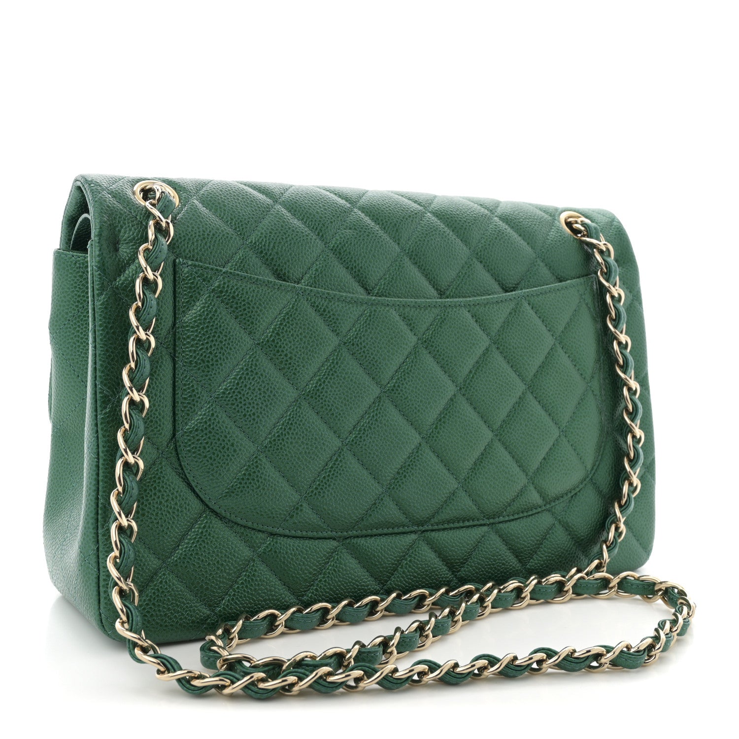 Metallic Caviar Quilted Jumbo Double Flap Green