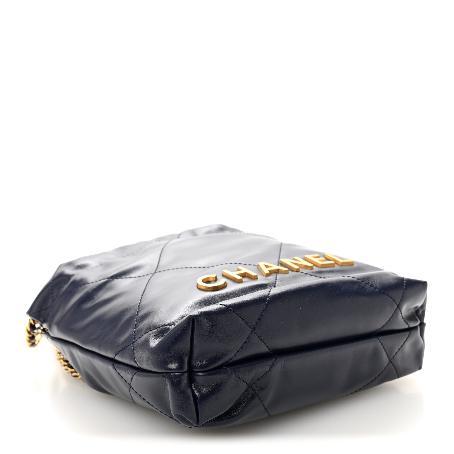 Shiny Calfskin Quilted Mini Chanel 22 Navy Blue