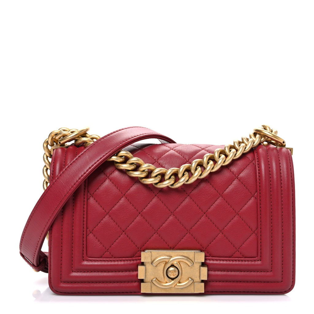 Lambskin Quilted Small Boy Flap Dark Red