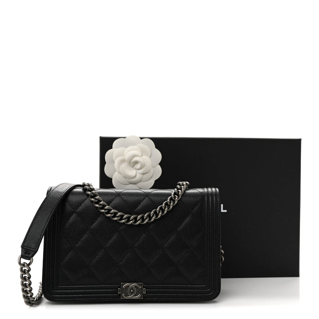 Caviar Quilted Boy Wallet On Chain WOC Black