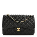 Lambskin Quilted Jumbo Double Flap Black
