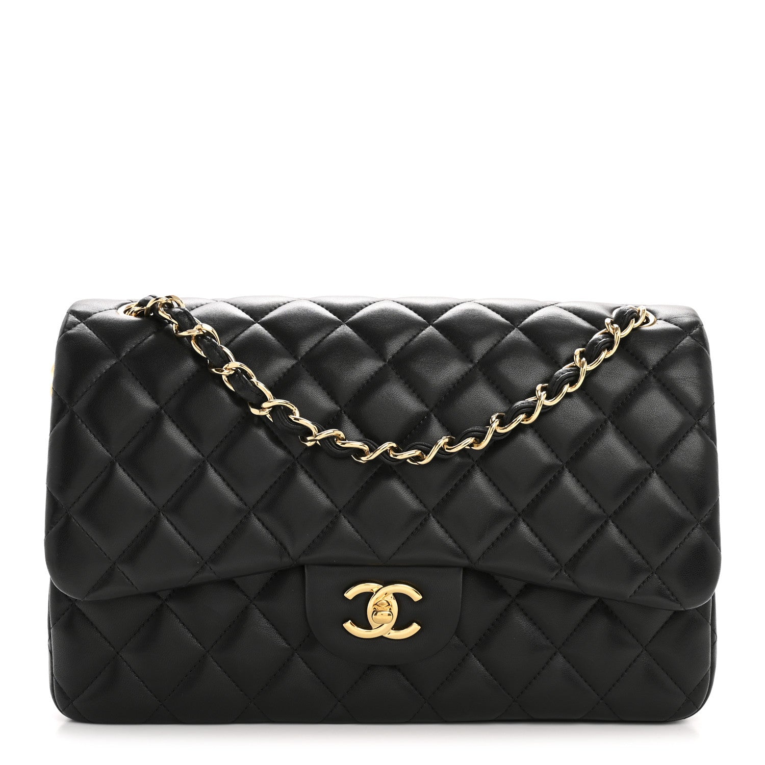 Lambskin Quilted Jumbo Double Flap Black