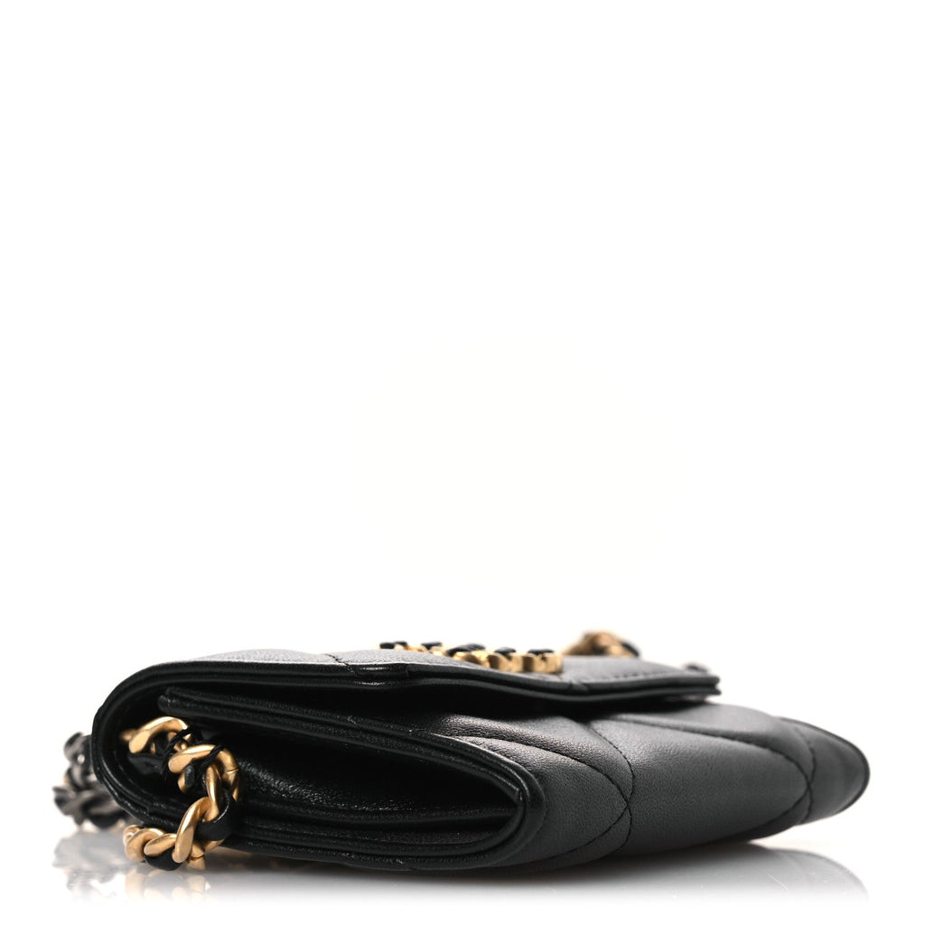 Lambskin Quilted Chanel 19 Flap Coin Purse With Chain Black