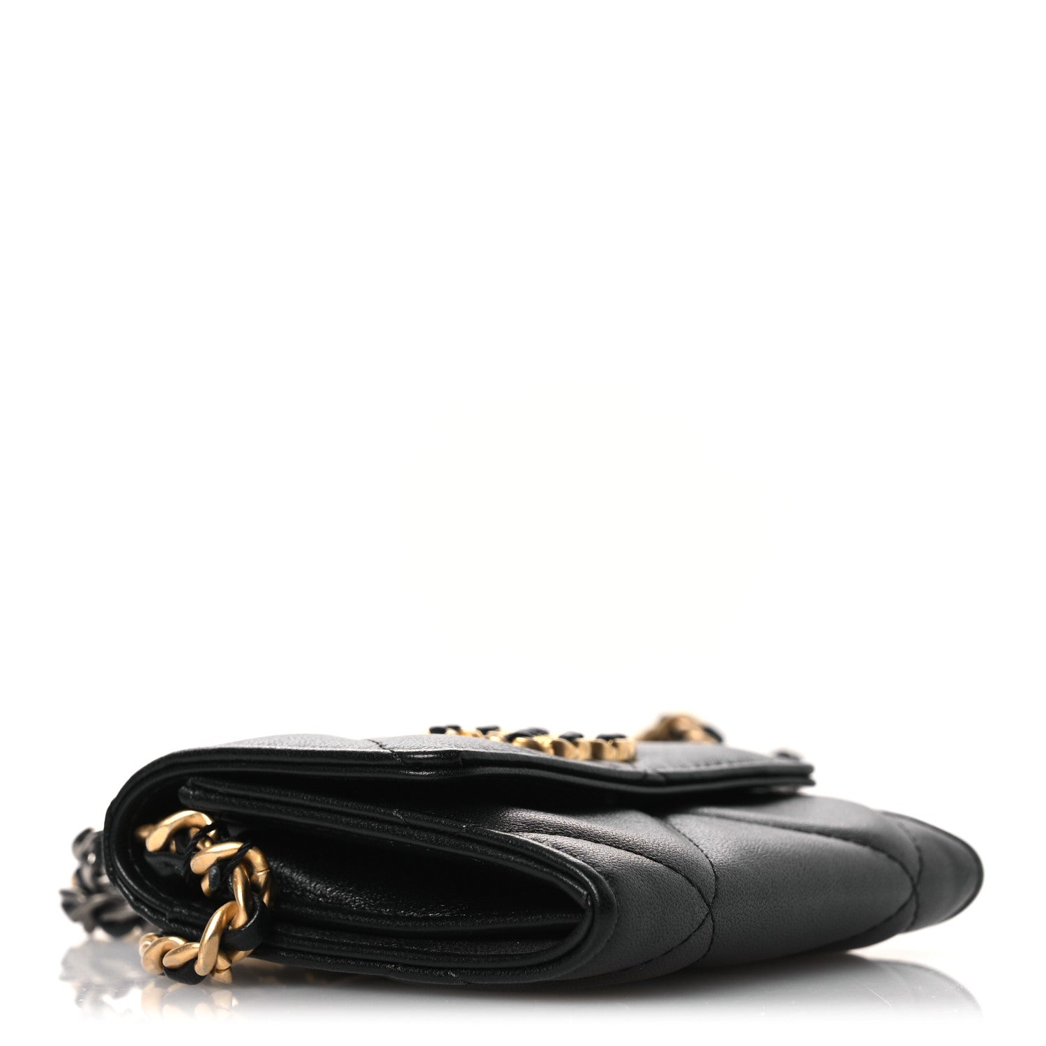 Lambskin Quilted Chanel 19 Flap Coin Purse With Chain Black