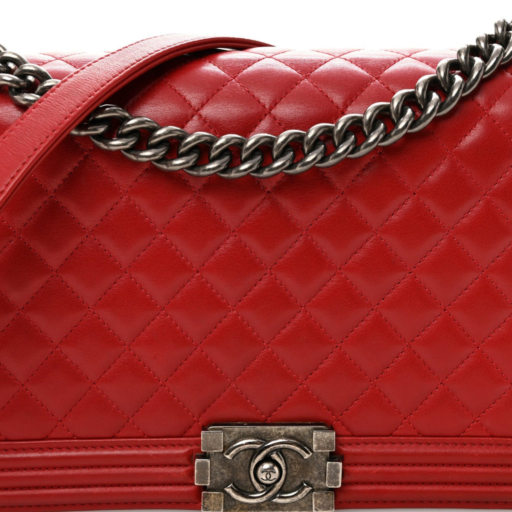 Calfskin Quilted New Medium Boy Flap Red