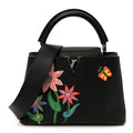LV X YK Taurillon Inlaid Kusama Flowers Capucines BB Black