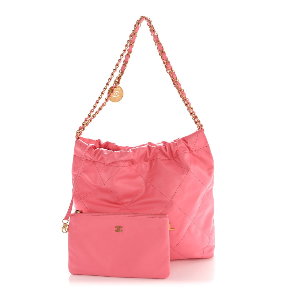 Shiny Calfskin Quilted Small Chanel 22 Coral Pink