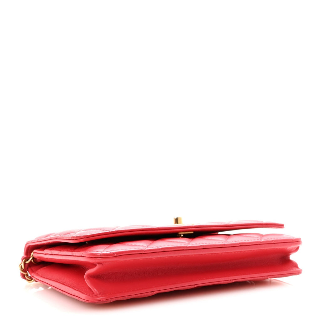 Lambskin Quilted CC Pearl Crush Wallet on Chain WOC Red
