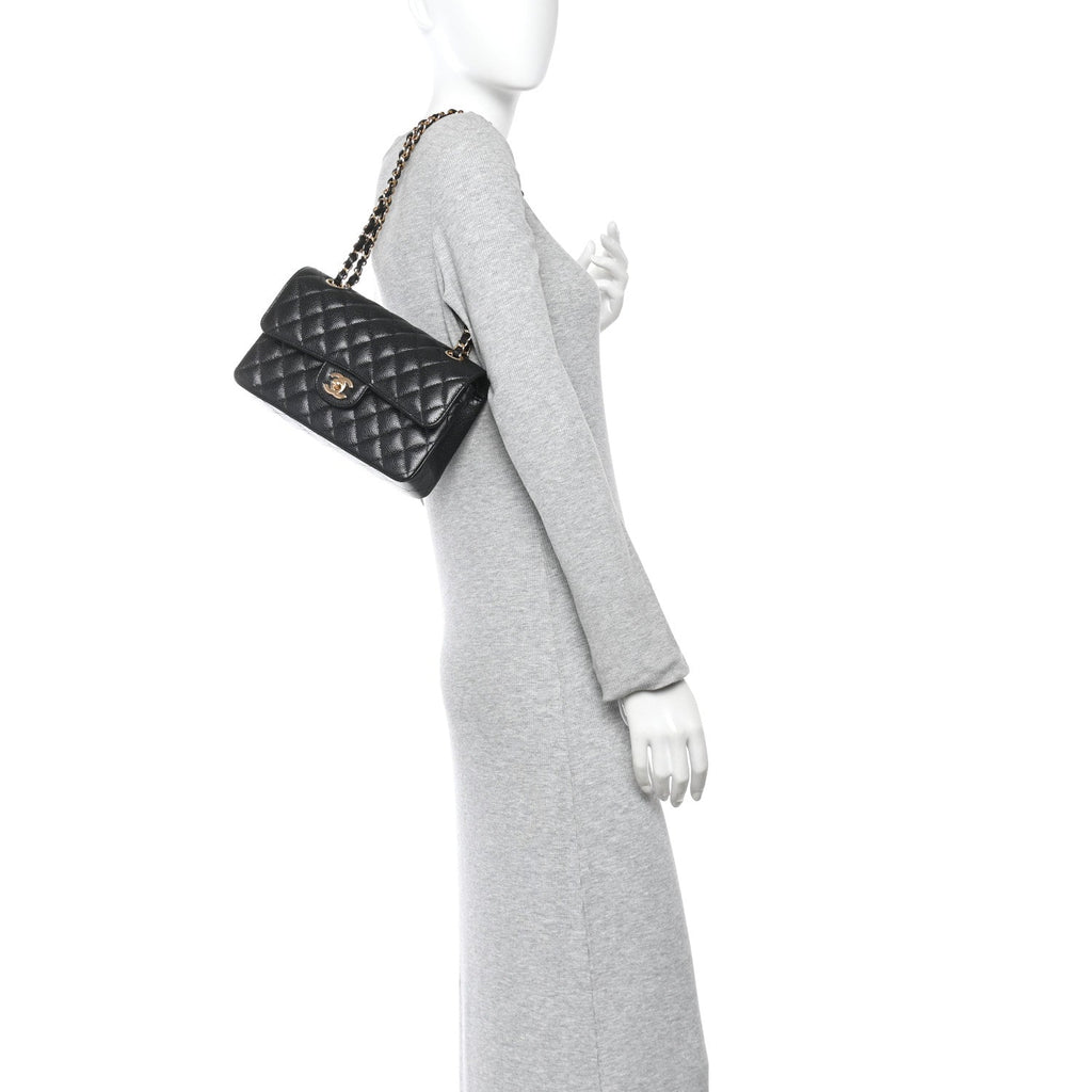 Caviar Quilted Small Double Flap Black
