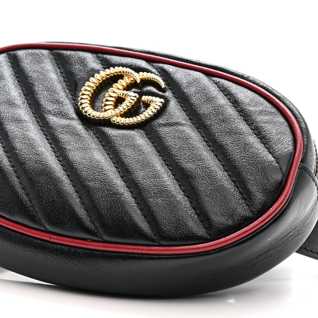 Azalea Calfskin Matelasse Diagonal Torchon GG Marmont Belt Bag 85 34 Black Romantic Cerise