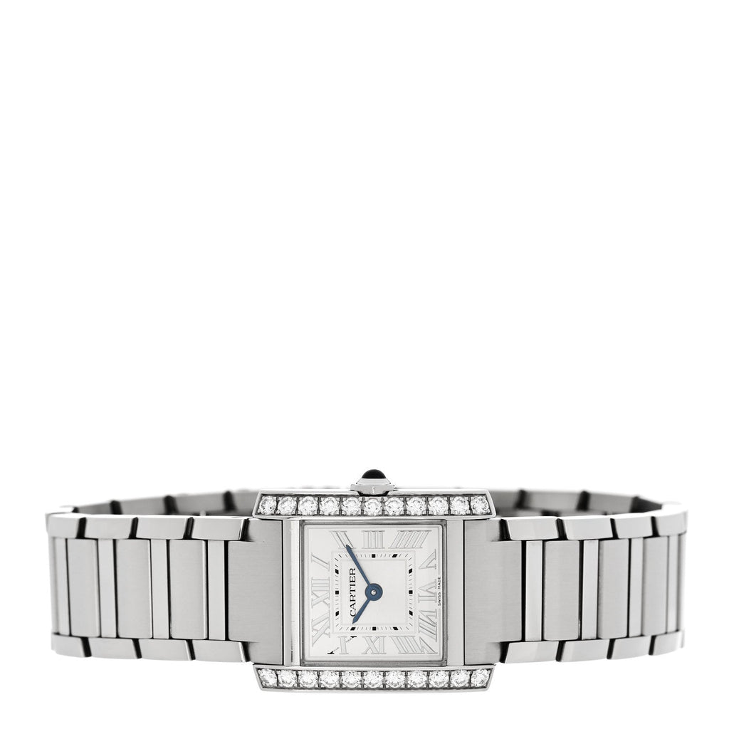 Stainless Steel Diamond Bezel 21mm Tank Francaise Quartz Watch Silver