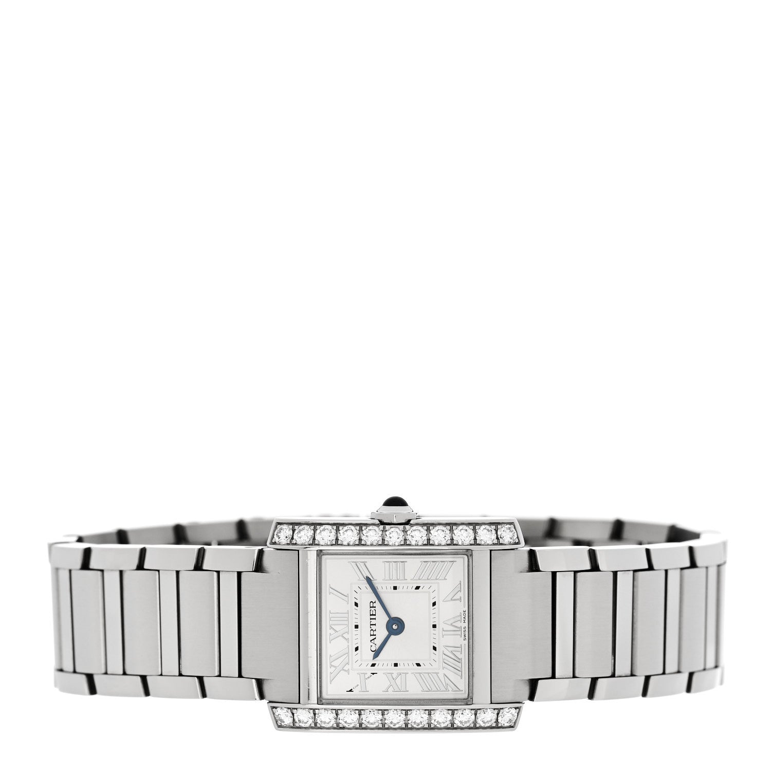 Stainless Steel Diamond Bezel 21mm Tank Francaise Quartz Watch Silver