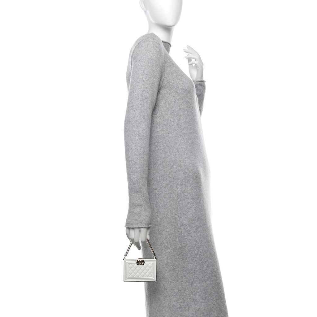 Patent Calfskin Boy Minaudiere White