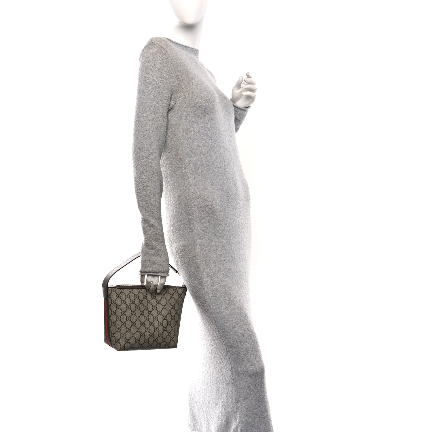 GG Supreme Monogram Textured Calfskin Web Super Mini Ophidia Shoulder Bag Beige Ebony New Acero