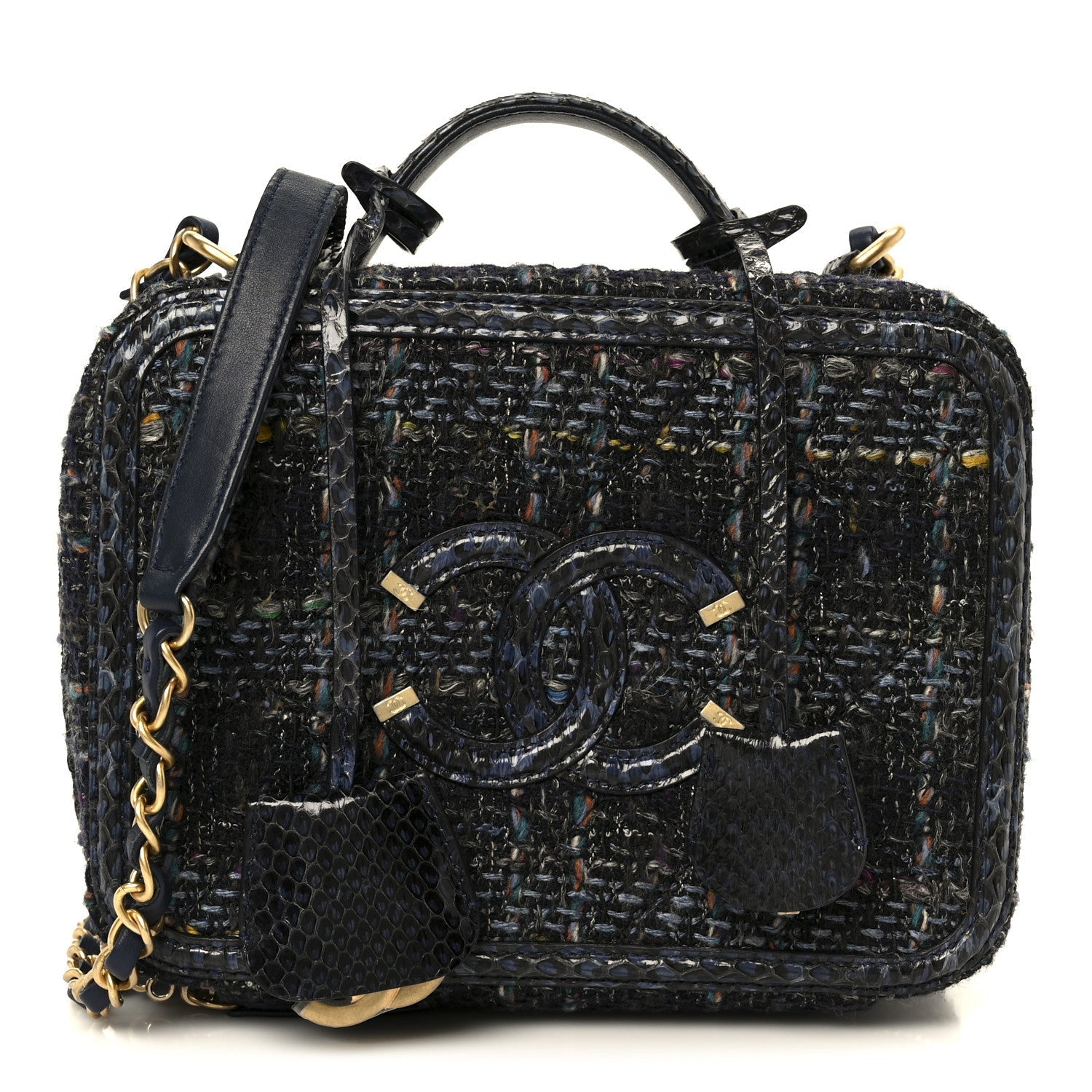 Tweed Snakeskin Quilted Medium CC Filigree Vanity Case Dark Navy