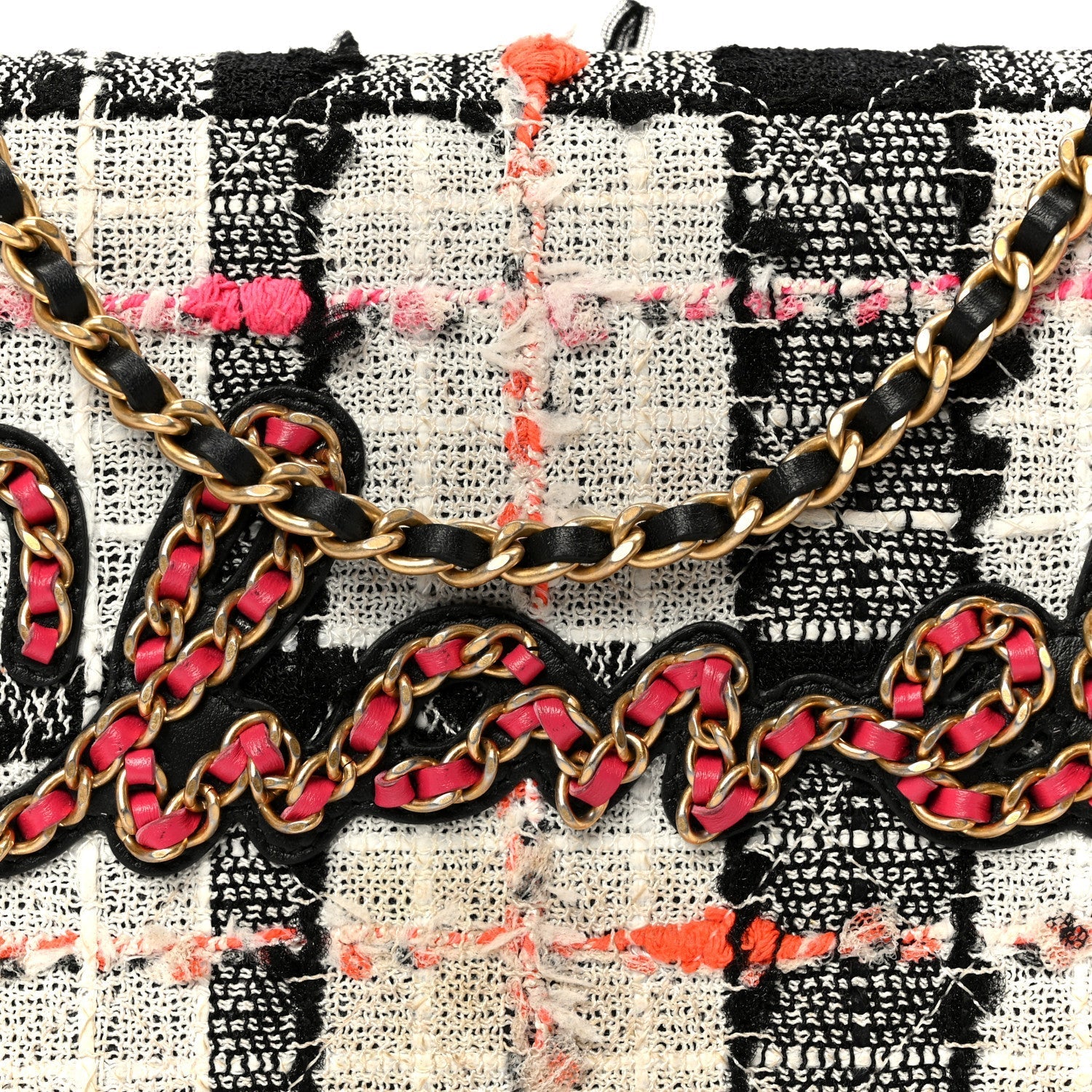 Tweed Calfskin Signe Wallet On Chain WOC Black Pink Orange