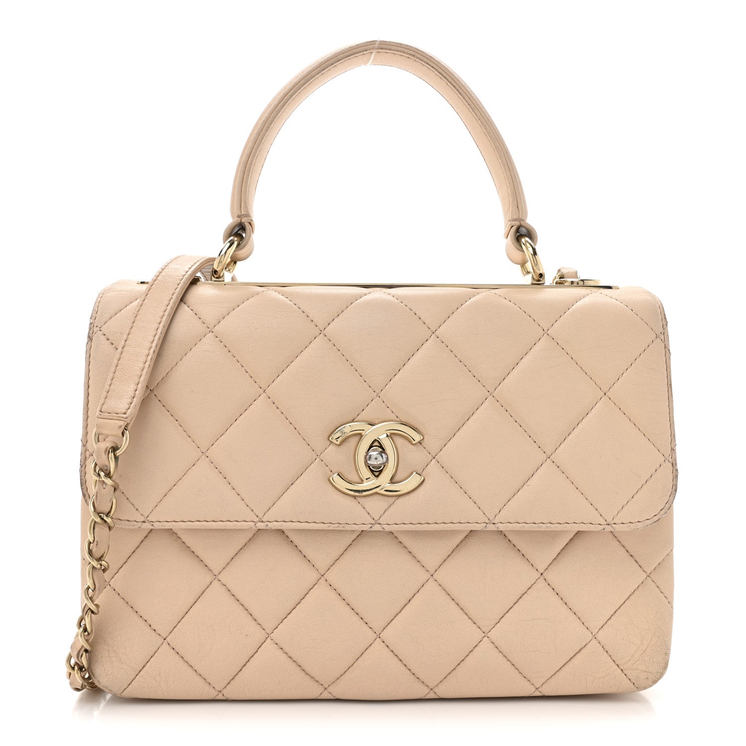 Lambskin Quilted Small Trendy CC Dual Handle Flap Bag Beige
