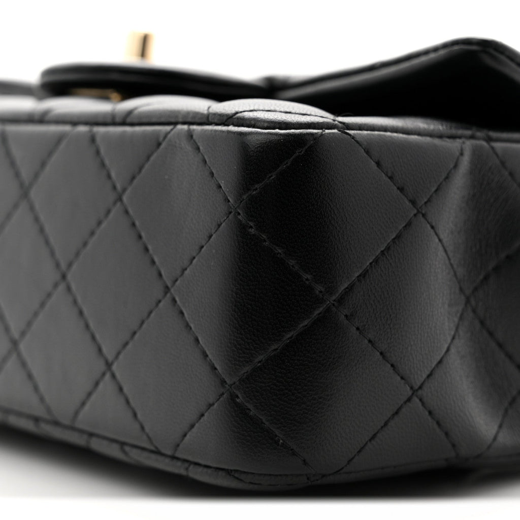 Lambskin Quilted Mini Rectangular Flap Black