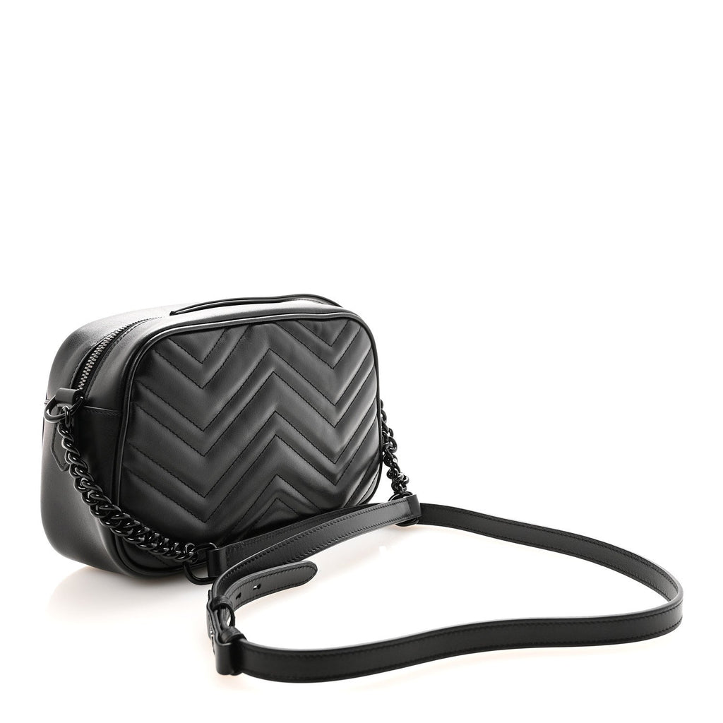 Calfskin Matelasse Monochrome Small GG Marmont Chain Shoulder Bag Black