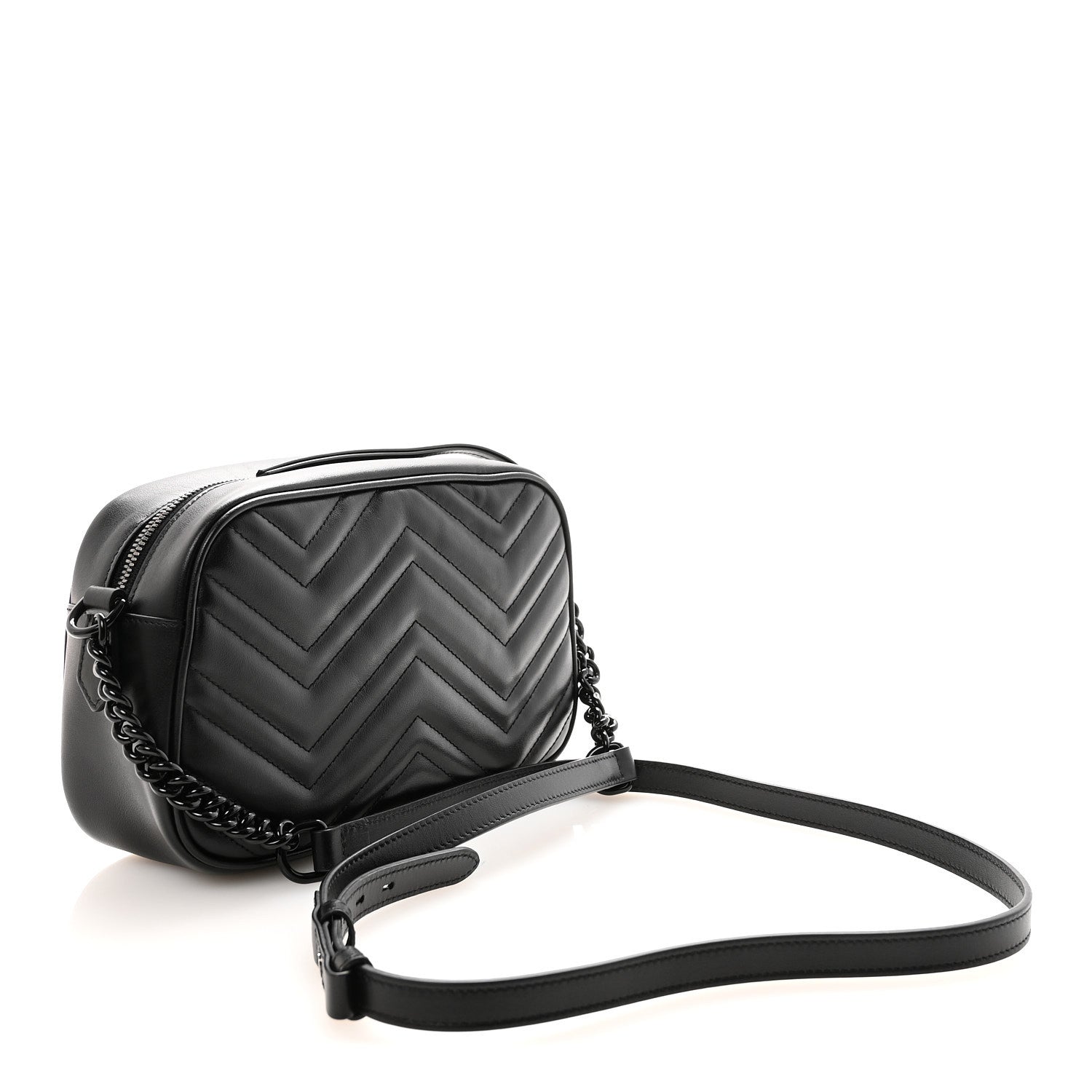 Calfskin Matelasse Monochrome Small GG Marmont Chain Shoulder Bag Black