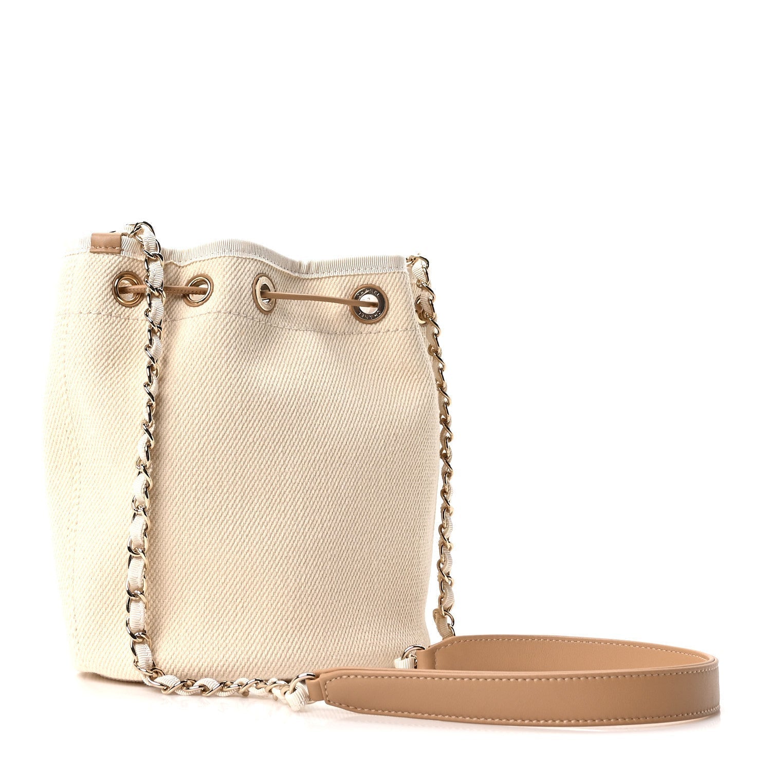 Canvas Pearl Deauville Drawstring Bucket Bag Ecru Beige