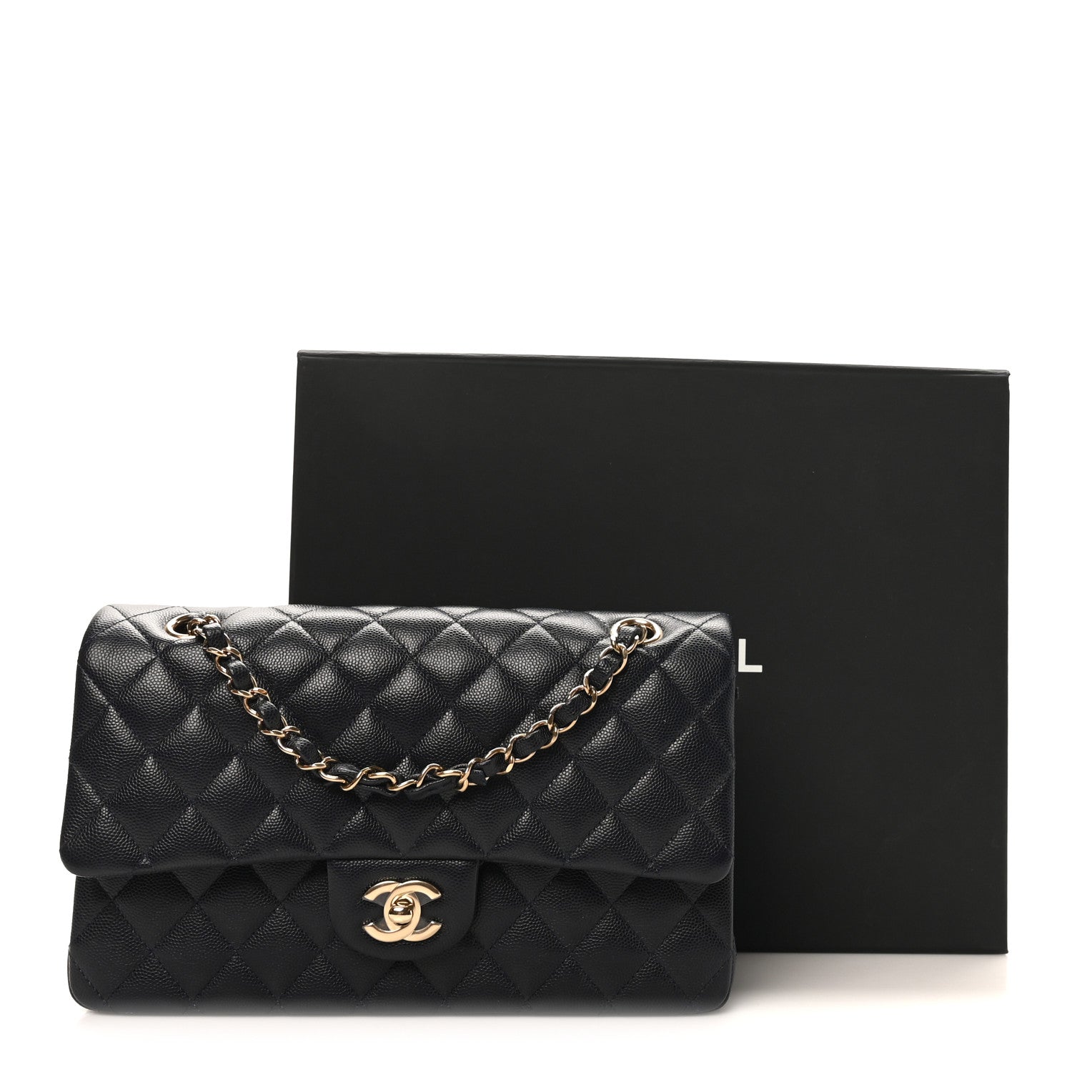 Caviar Quilted Medium Double Flap Navy