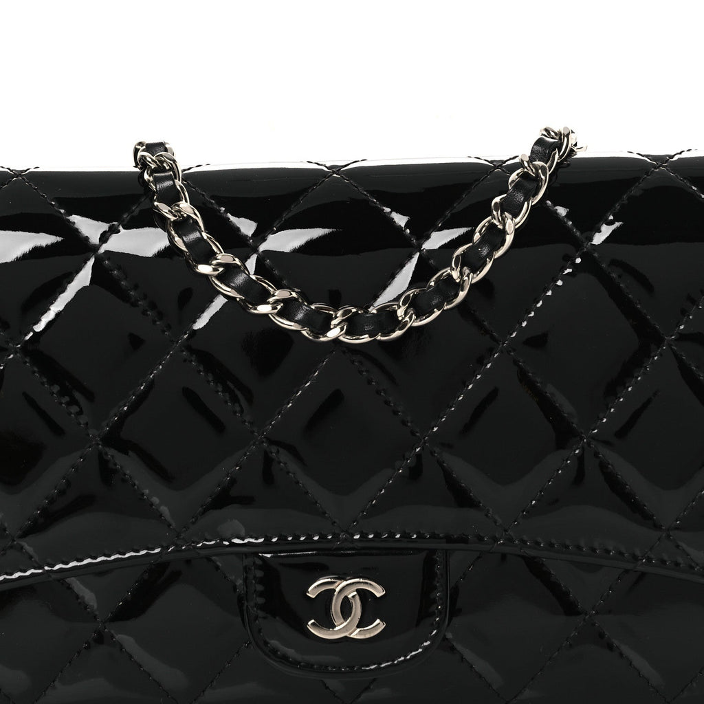 Patent Quilted Wallet On Removable Chain WOC Black