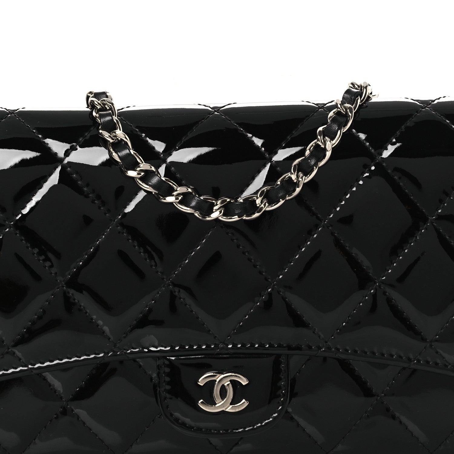 Patent Quilted Wallet On Removable Chain WOC Black