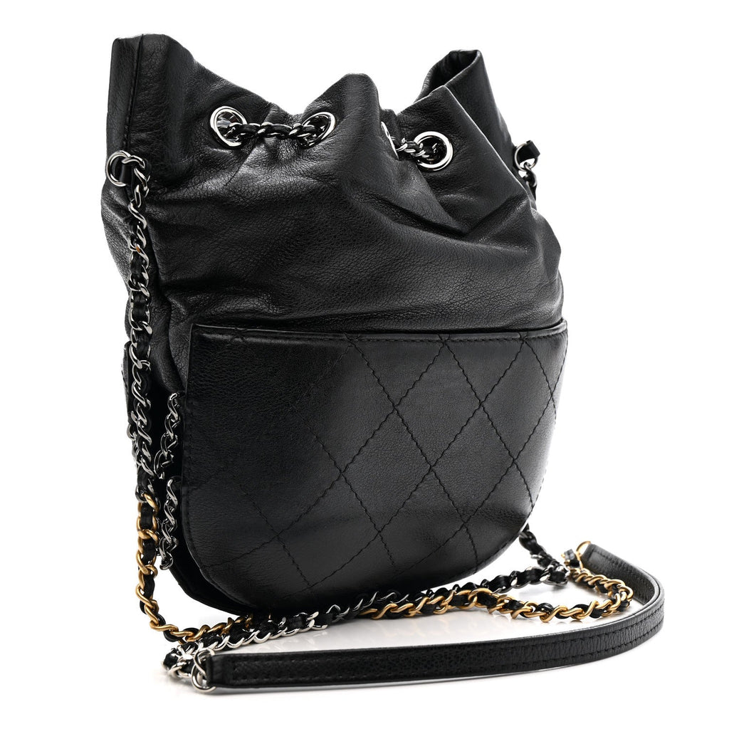 Calfskin Quilted Small Gabrielle Bucket Black