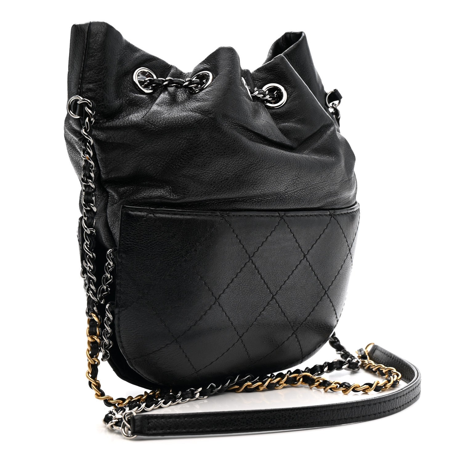 Calfskin Quilted Small Gabrielle Bucket Black