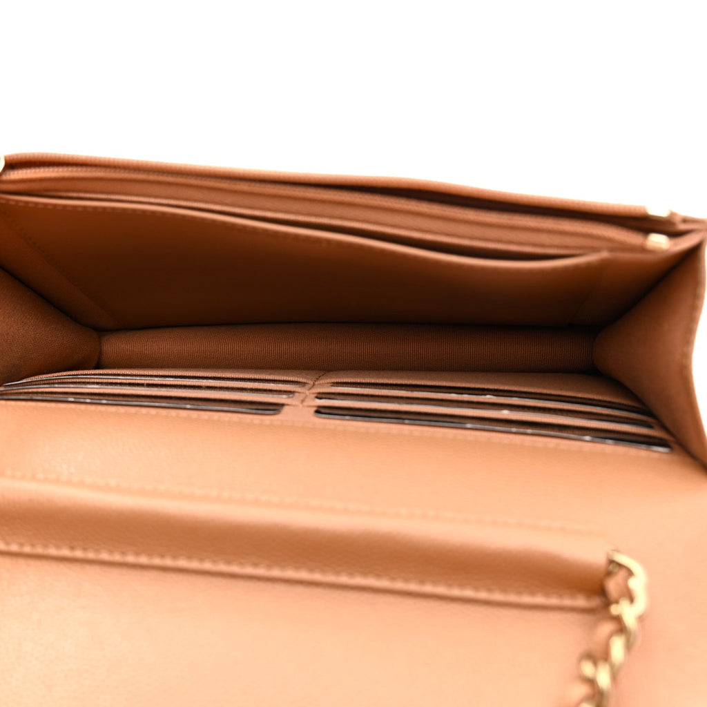 Caviar Quilted Wallet on Chain WOC Dark Beige