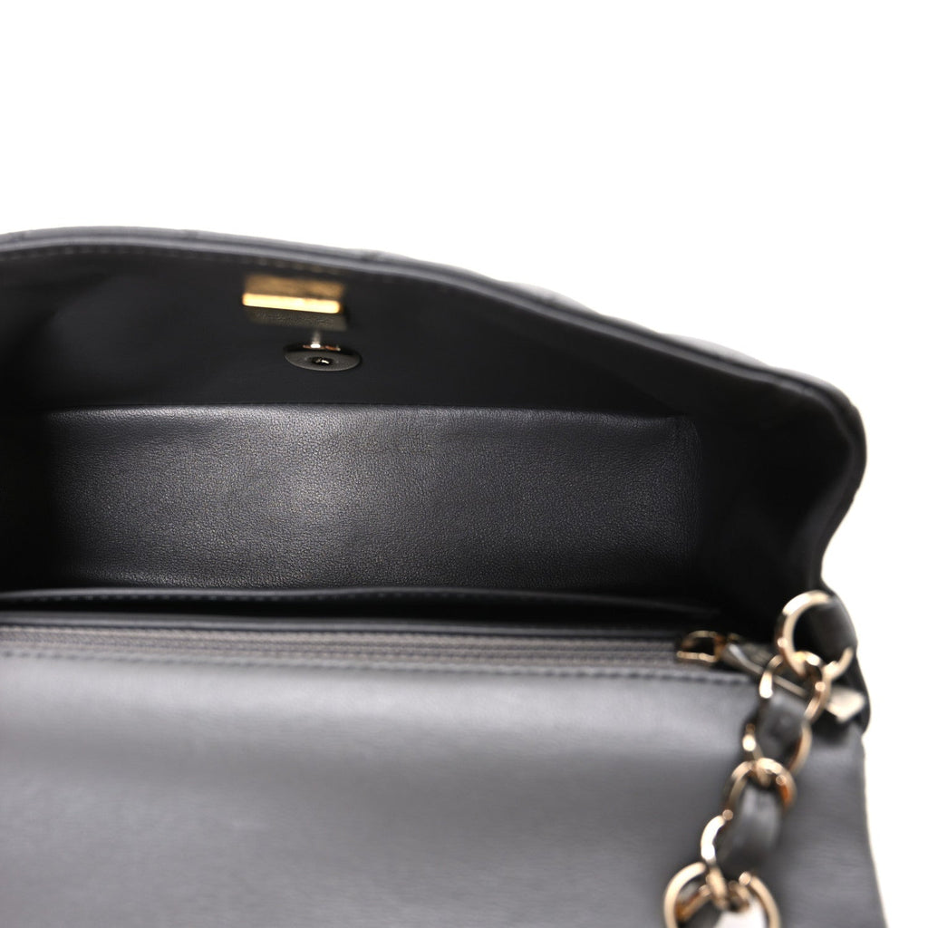 Lambskin Quilted Mini Rectangular Flap Dark Grey