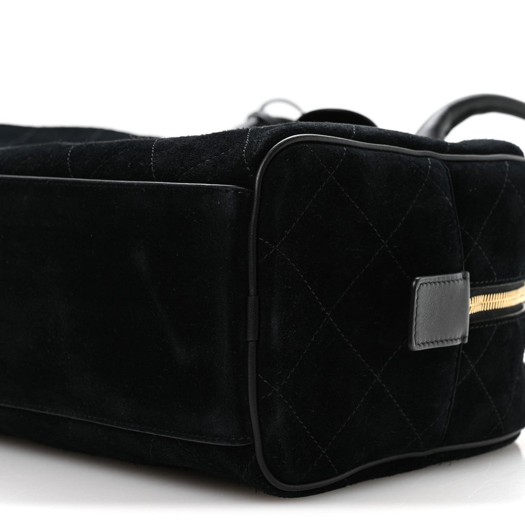 Suede Calfskin Large Perfect Bowling Bag Black