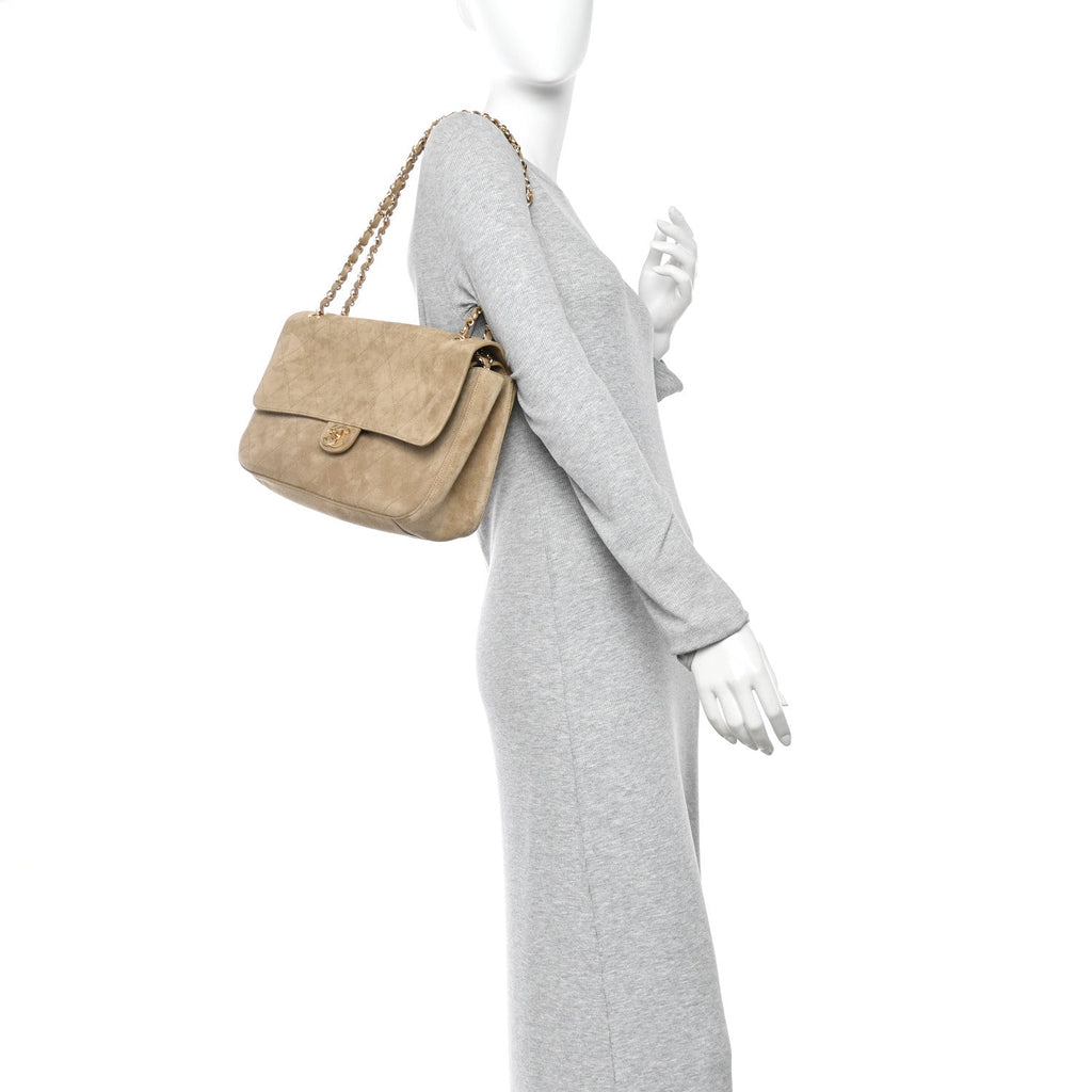Suede Calfskin Small Souplissimo Maxi Flap Dark Beige