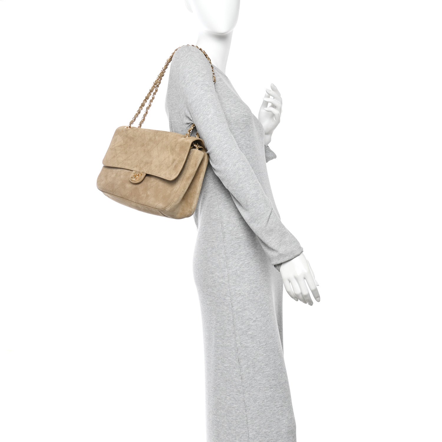 Suede Calfskin Small Souplissimo Maxi Flap Dark Beige
