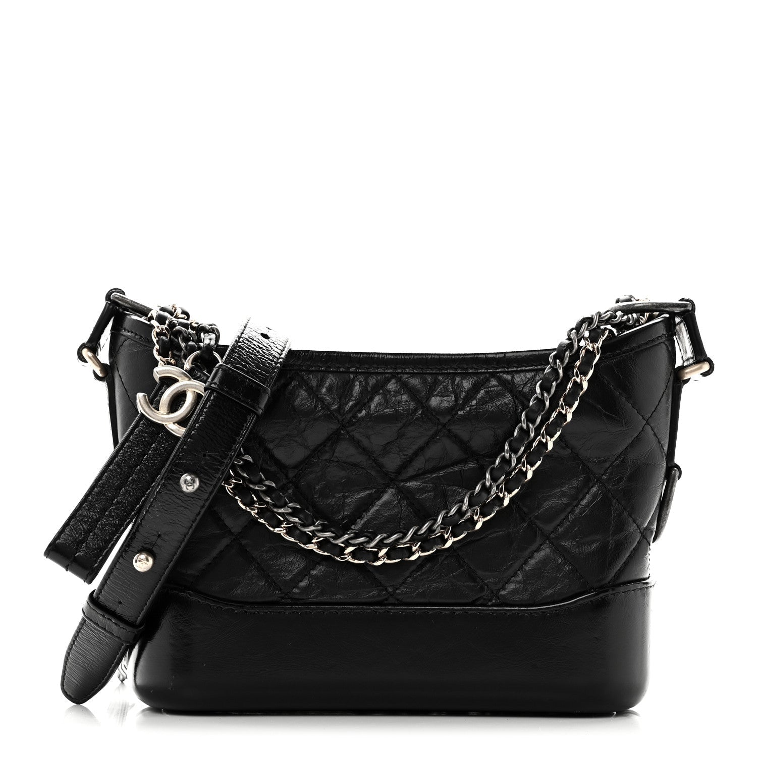 Aged Calfskin Quilted Small Gabrielle Hobo Black