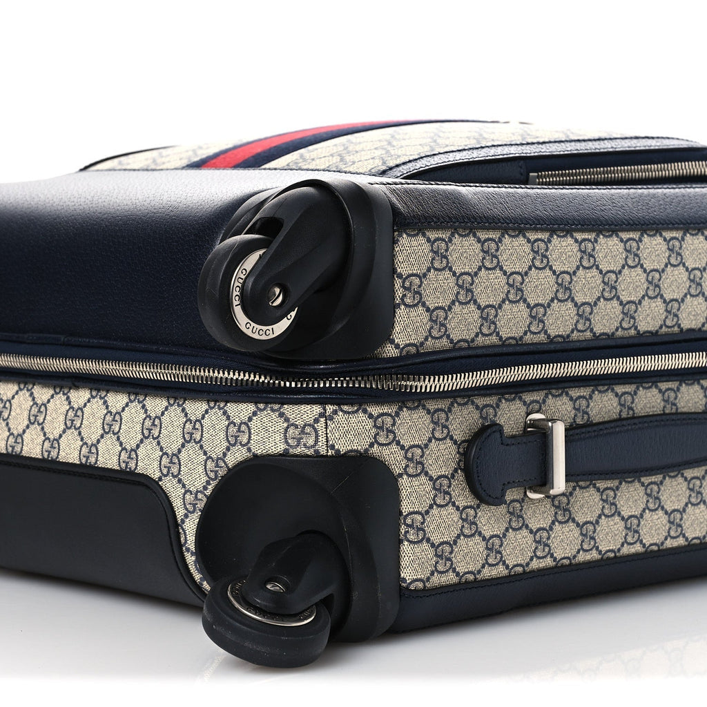 GG Supreme Monogram Textured Dollar Calfskin Web Small Savoy Cabin Trolley Beige Blue