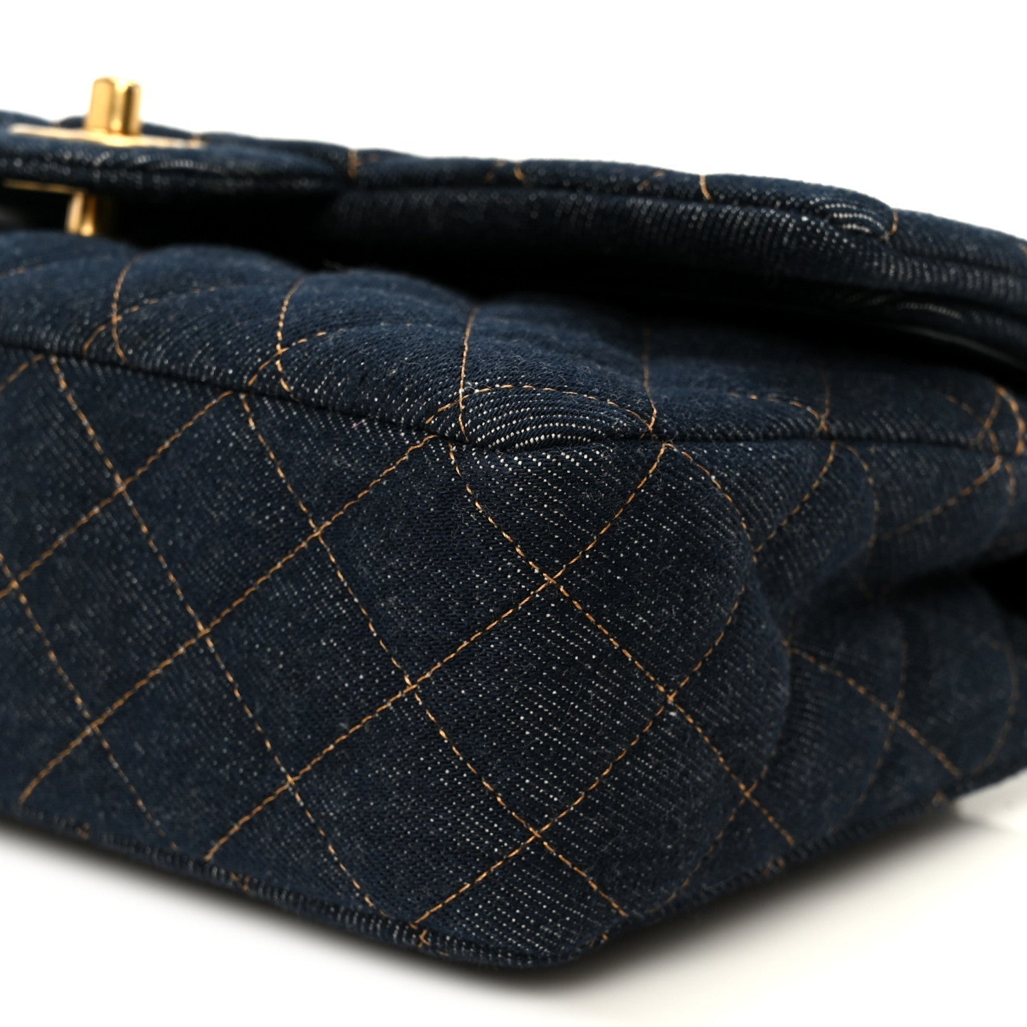Denim Quilted Medium Double Flap Dark Blue